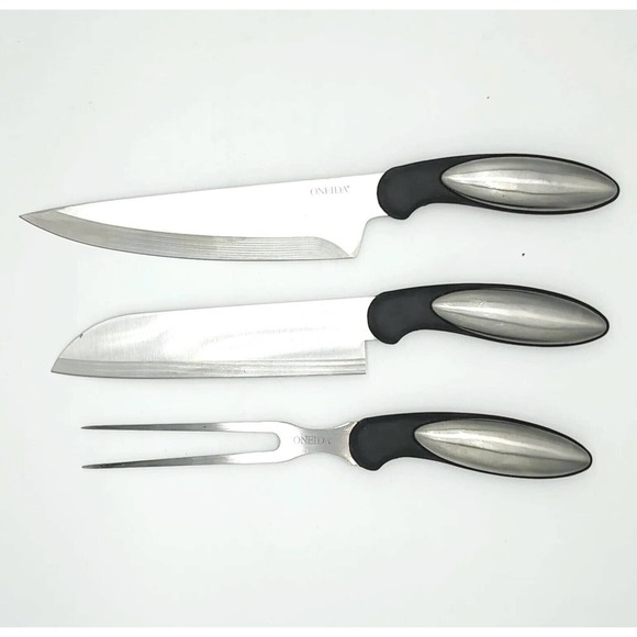 Vtg Oneida Contoura 12 Pc. Cutlery Knife Set High-Carbon Stainless w/Chef's Bag - Picture 2 of 16